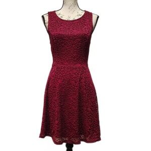Burgundy Lace Fit & Flare A-Line Knee Length Dress XL Keyhole Back Party Holiday